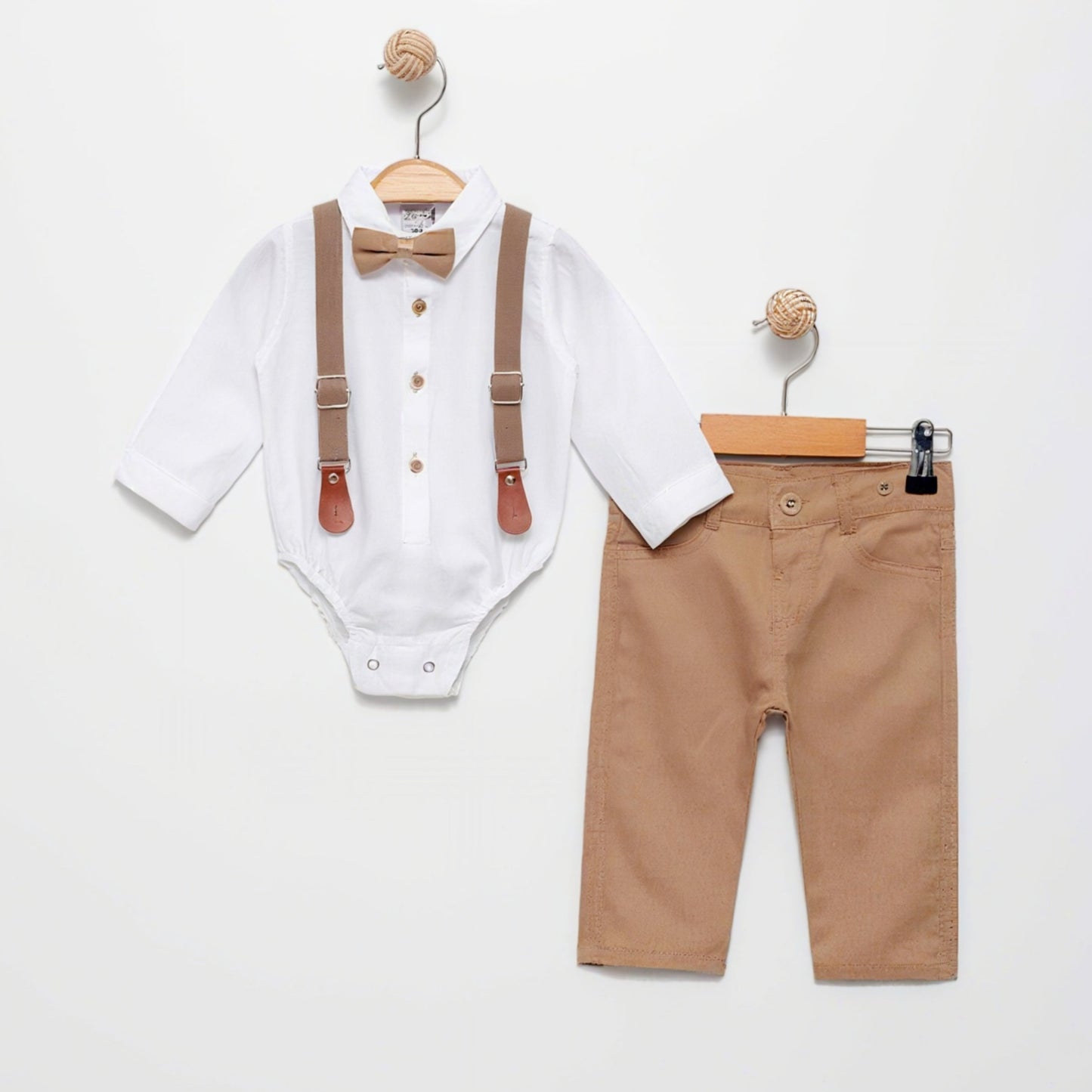 The Dapper Baby Boy Set - Beige & White