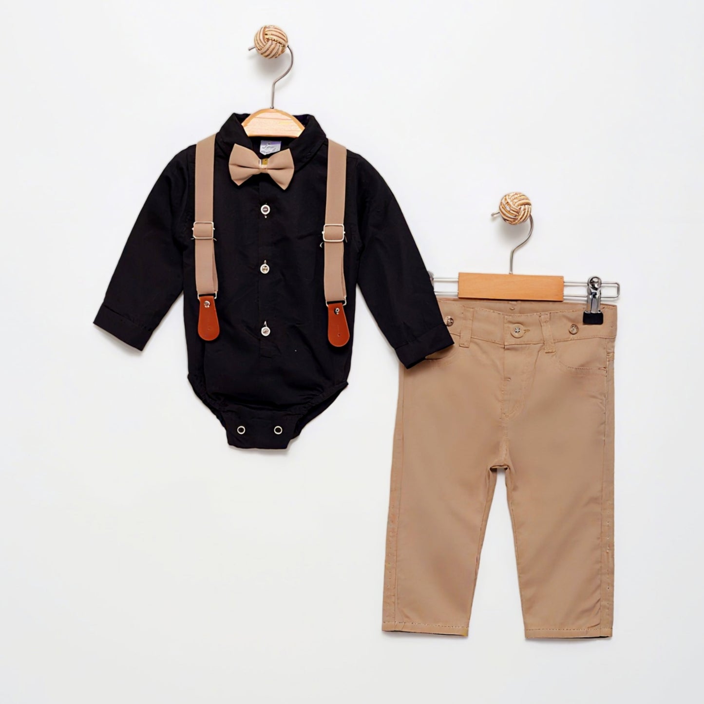 The Dapper Baby Boy Set - Beige & Black