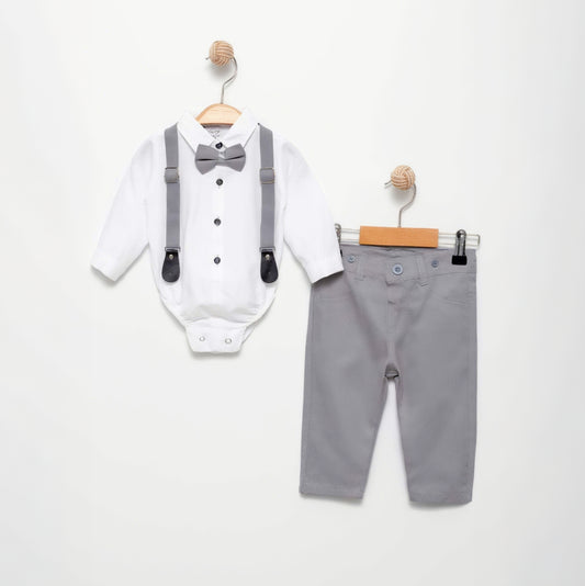 The Dapper Baby Boy Set - Gray & White