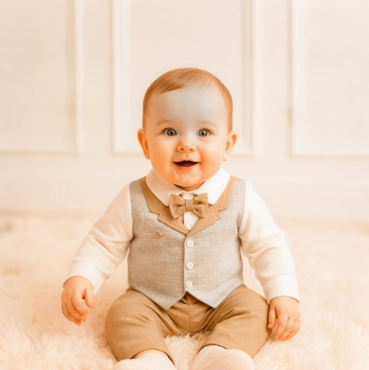 “Tiny Tux” Baby Formalwear Set Beige