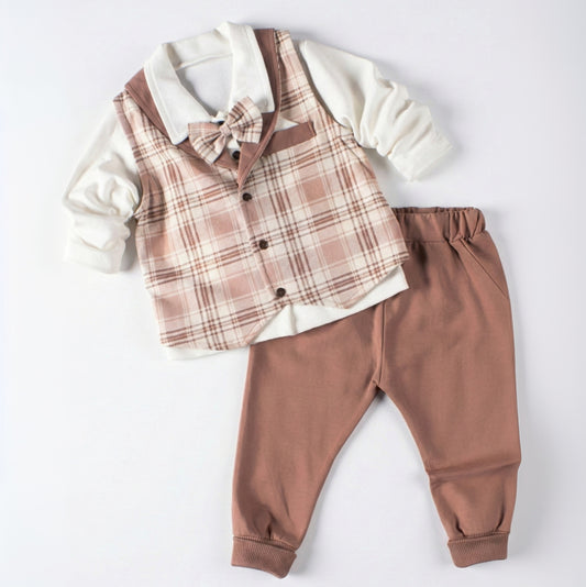 Plaid Vest & Bow Tie Shirt Set