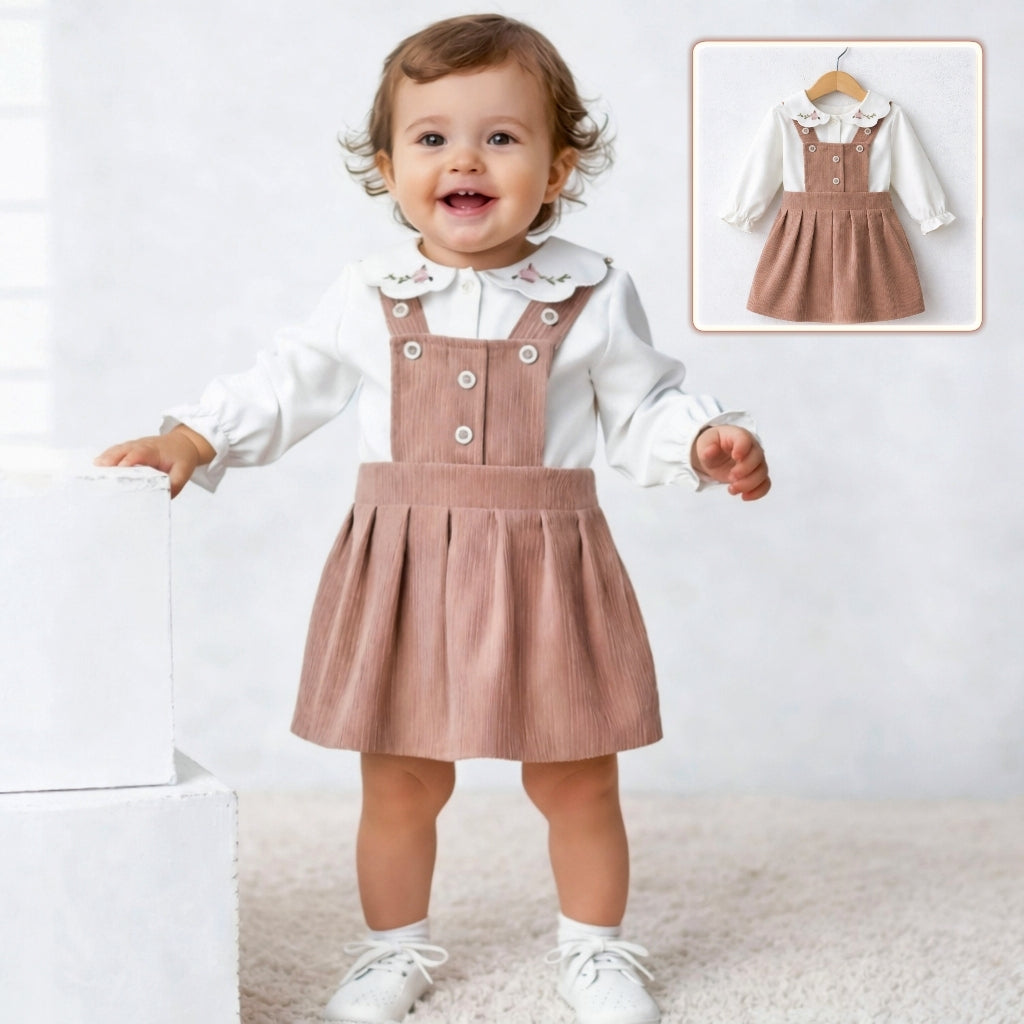 Corduroy Pinafore & Embroidered Blouse
