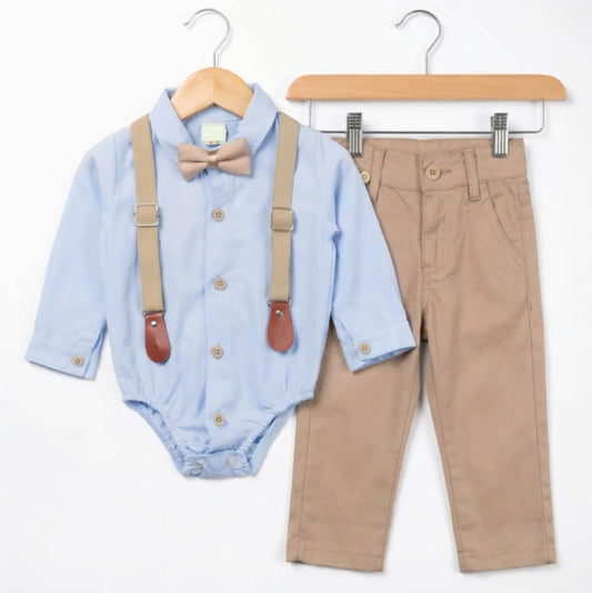 The Dapper Baby Boy Set - Beige & Blue