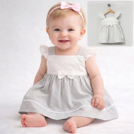 White & Light Gray Ruffle Dress