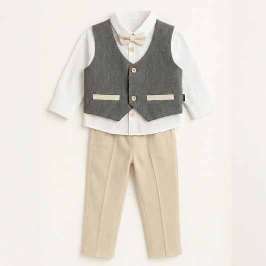 Grey & Beige Toddler Formal Outfit – 4-Piece Set
