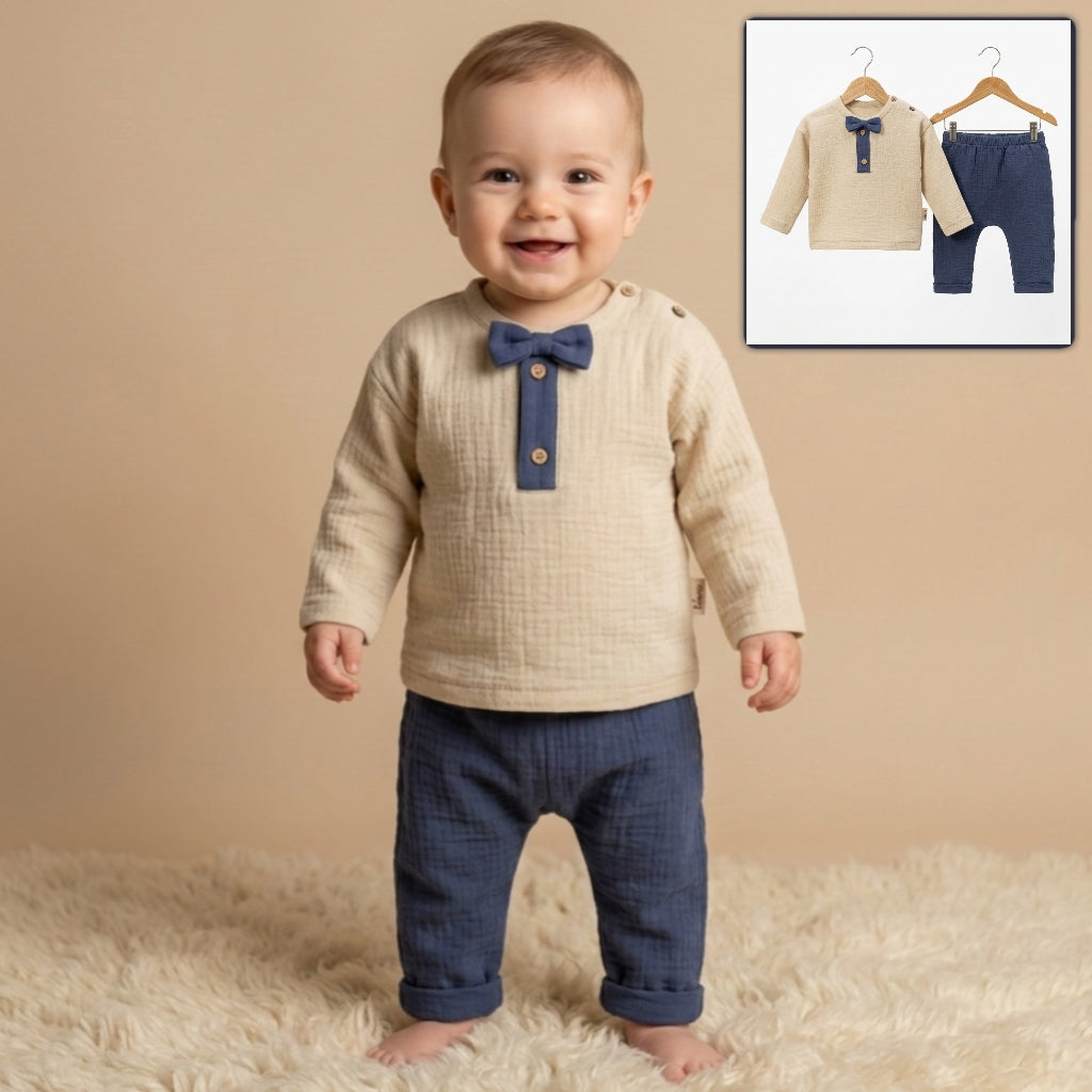 Ecru & Navy Charm – Baby Boy Outfit