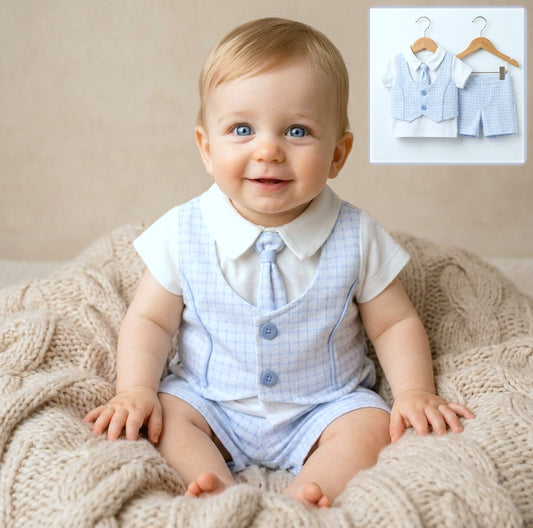 Azure Charm – Baby Boy Checkered Set