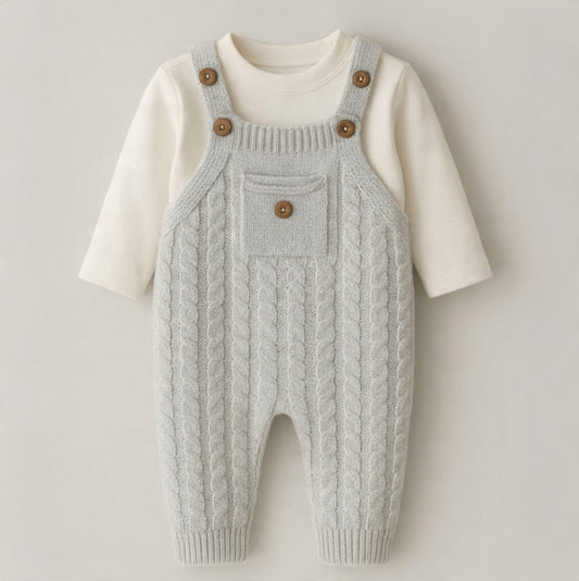 The Julian Cable-Knit Overall Romper Set – Light Gray
