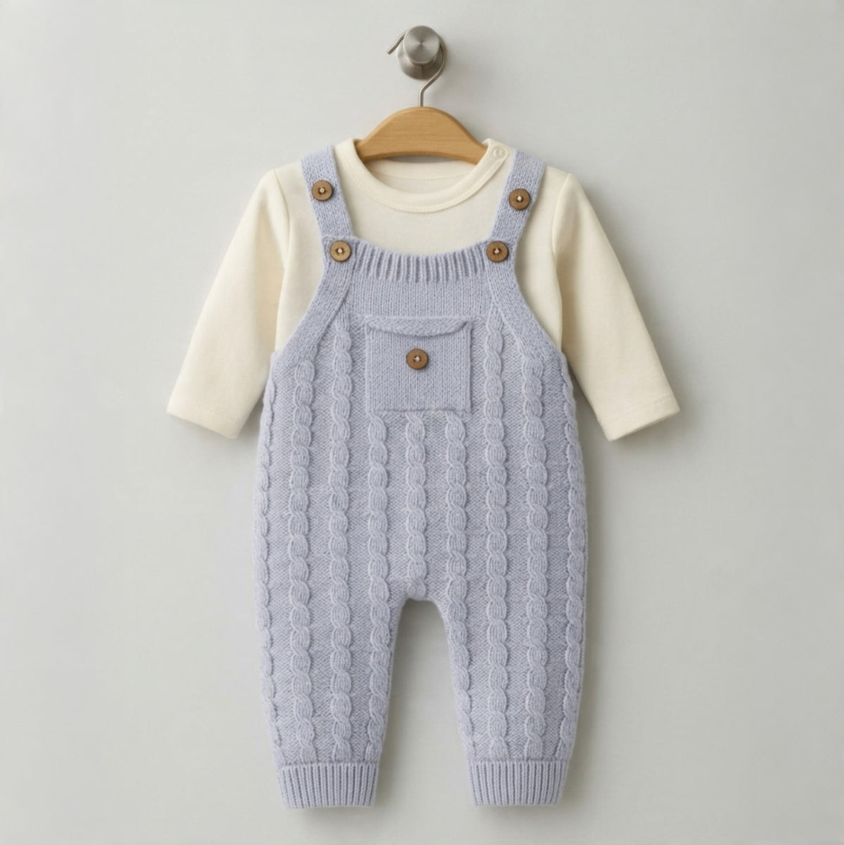 The Oliver Cable-Knit Overall Romper Set – Periwinkle Blue