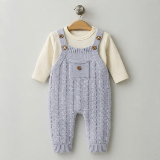 The Oliver Cable-Knit Overall Romper Set – Periwinkle Blue