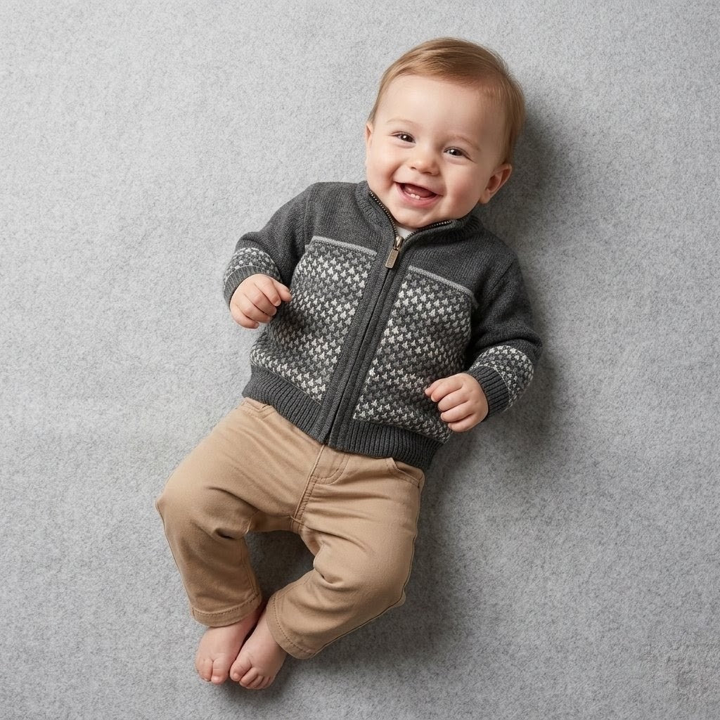 The Miles 2-Piece Zip Cardigan & Pants Set – Dark Gray & Tan