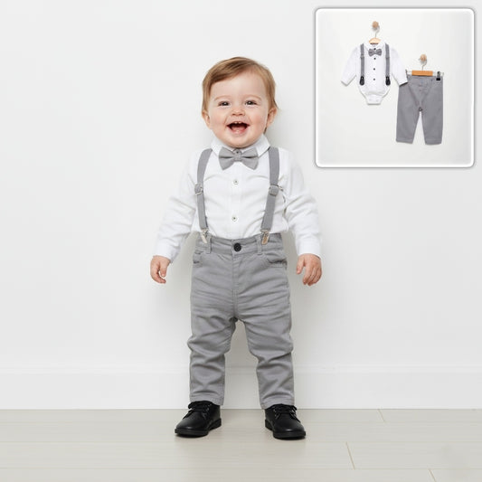 The Dapper Baby Boy Set - Gray & White