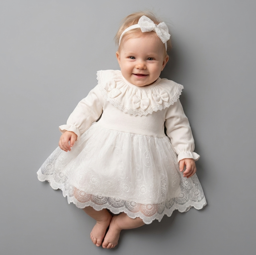White Lace Baby Girl Dress with Headband