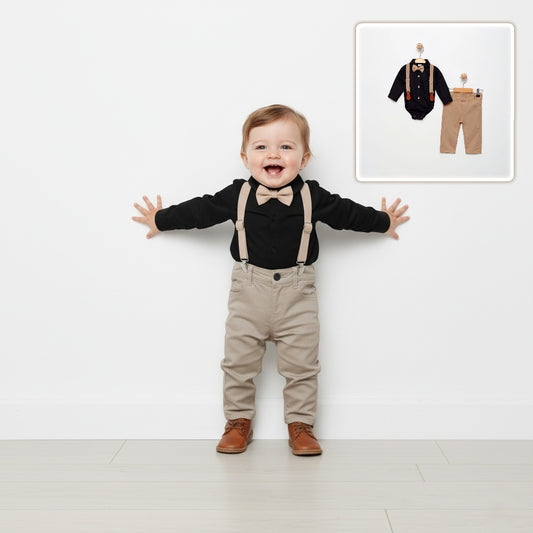 The Dapper Baby Boy Set - Beige & Black