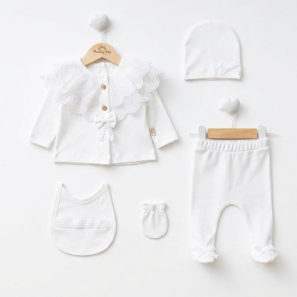 The Emmeline 5-Piece Lace Collar Top & Pants Set – Pure White