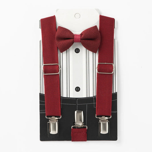 Baby Suspenders & Bow Tie Set – Formal Outfit Accessory in Bordeaux, Navy, or Black
