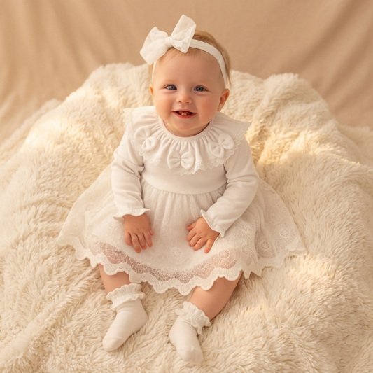 White Lace Baby Girl Dress with Headband