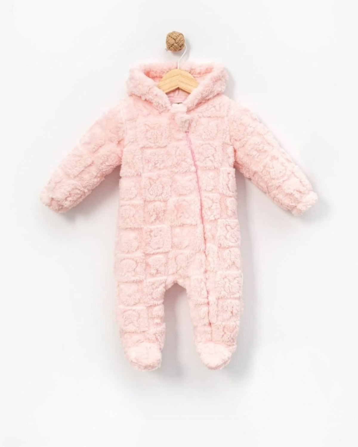 The Colette Plush Textured Hooded Footed Romper – Soft Pink