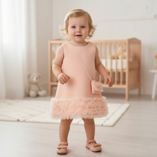 Saumon Dress with Cross Bag