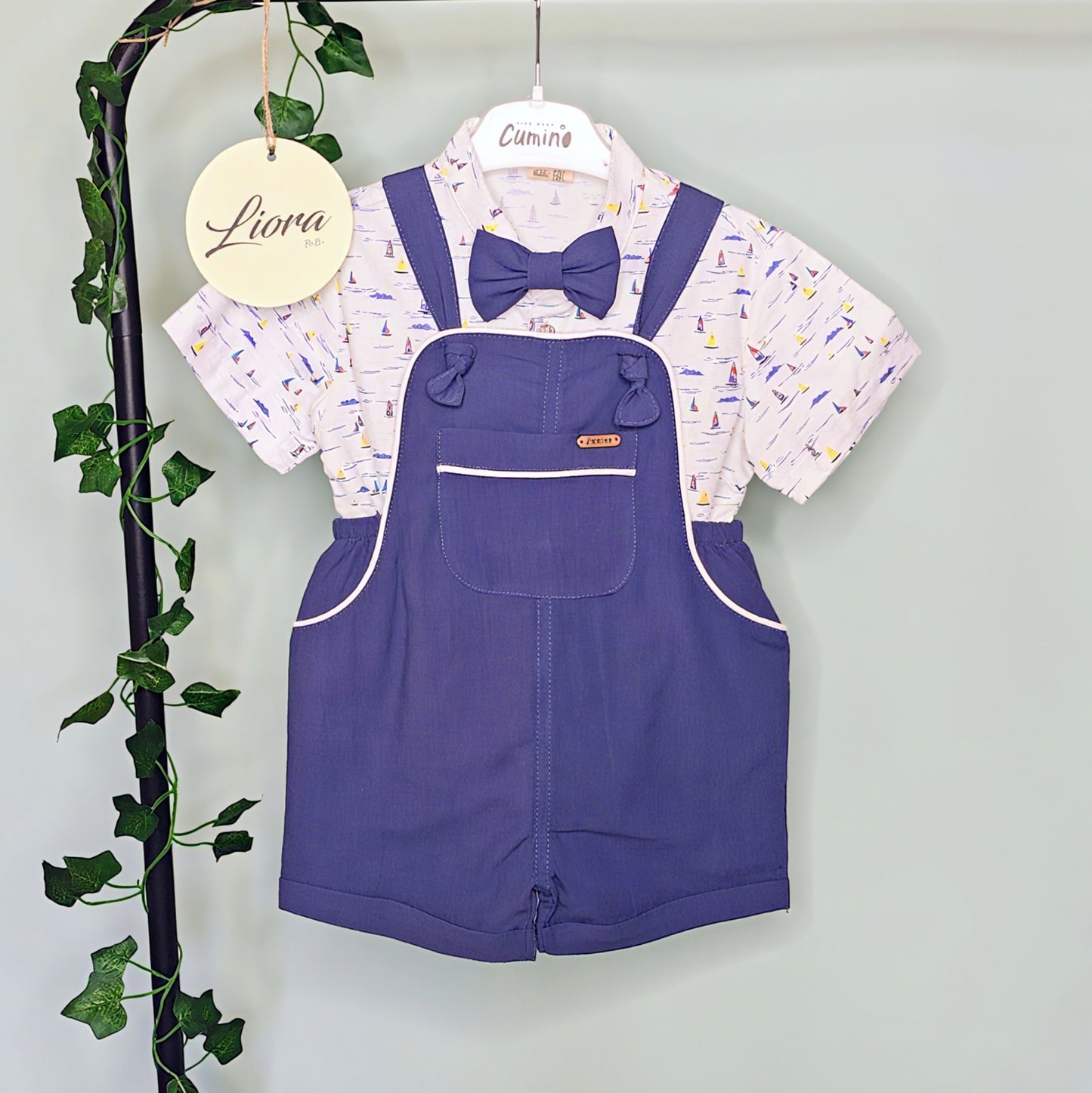 Sailboat Shirt & Navy Overalls Set