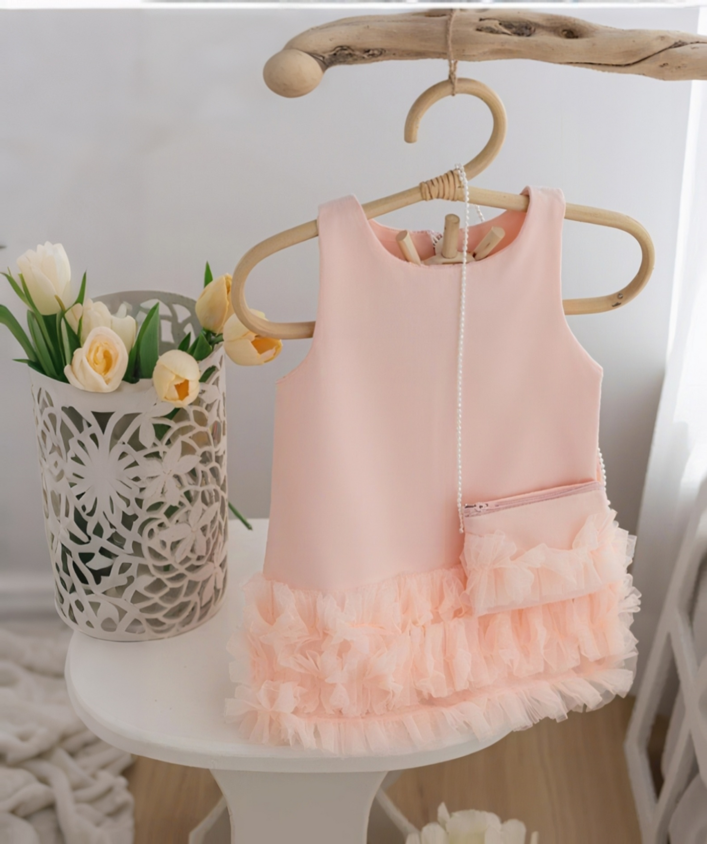 Saumon Dress with Cross Bag