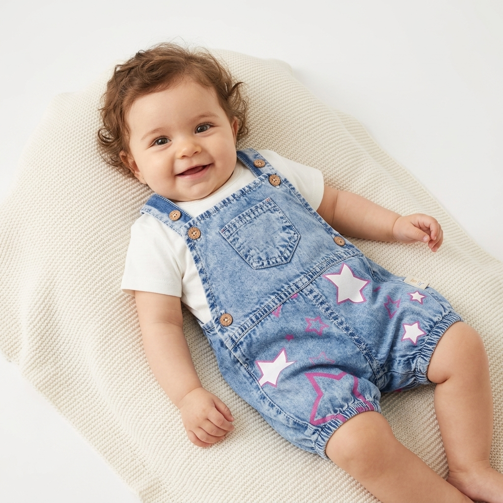 “Starlight Sprout” Baby Overall Set – Denim & Tee with Star Detail