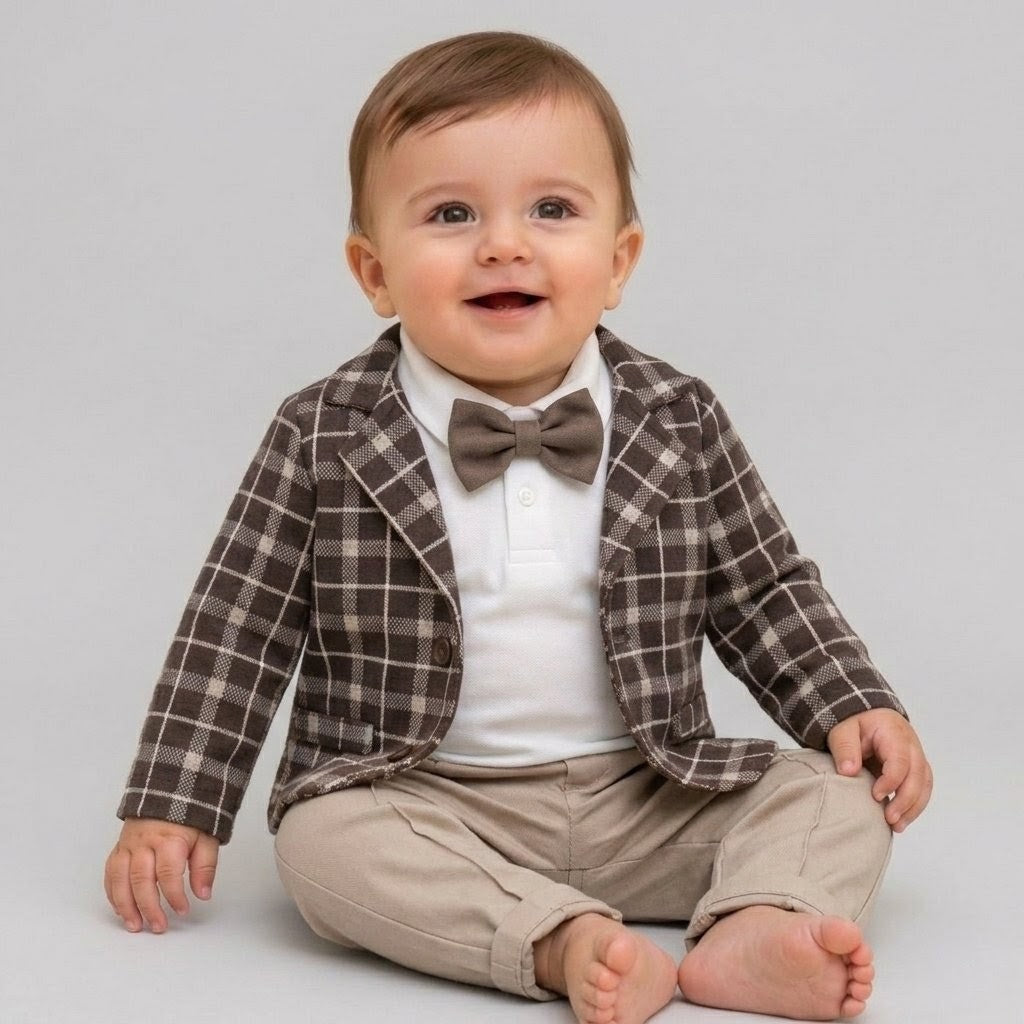 The Harrison 4-Piece Formal Suit Set – Brown & Beige Plaid