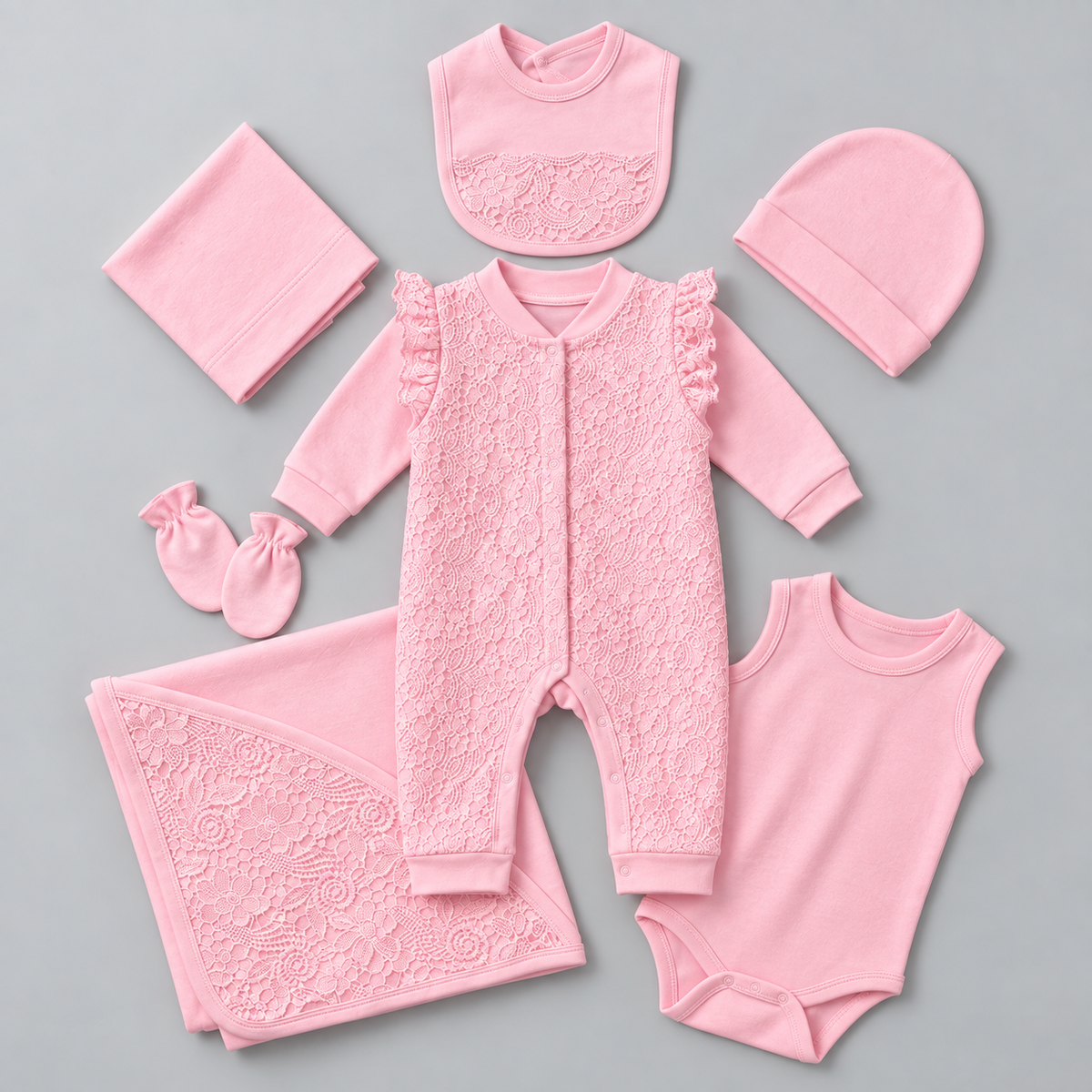 Deluxe Welcome Home Baby Gift Set – Pink Textured Knit & Essentials