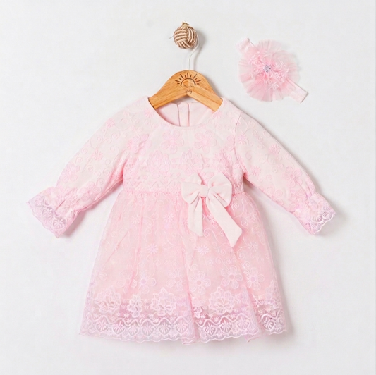 The Arabella Embroidered Lace Dress Set – Soft Pink