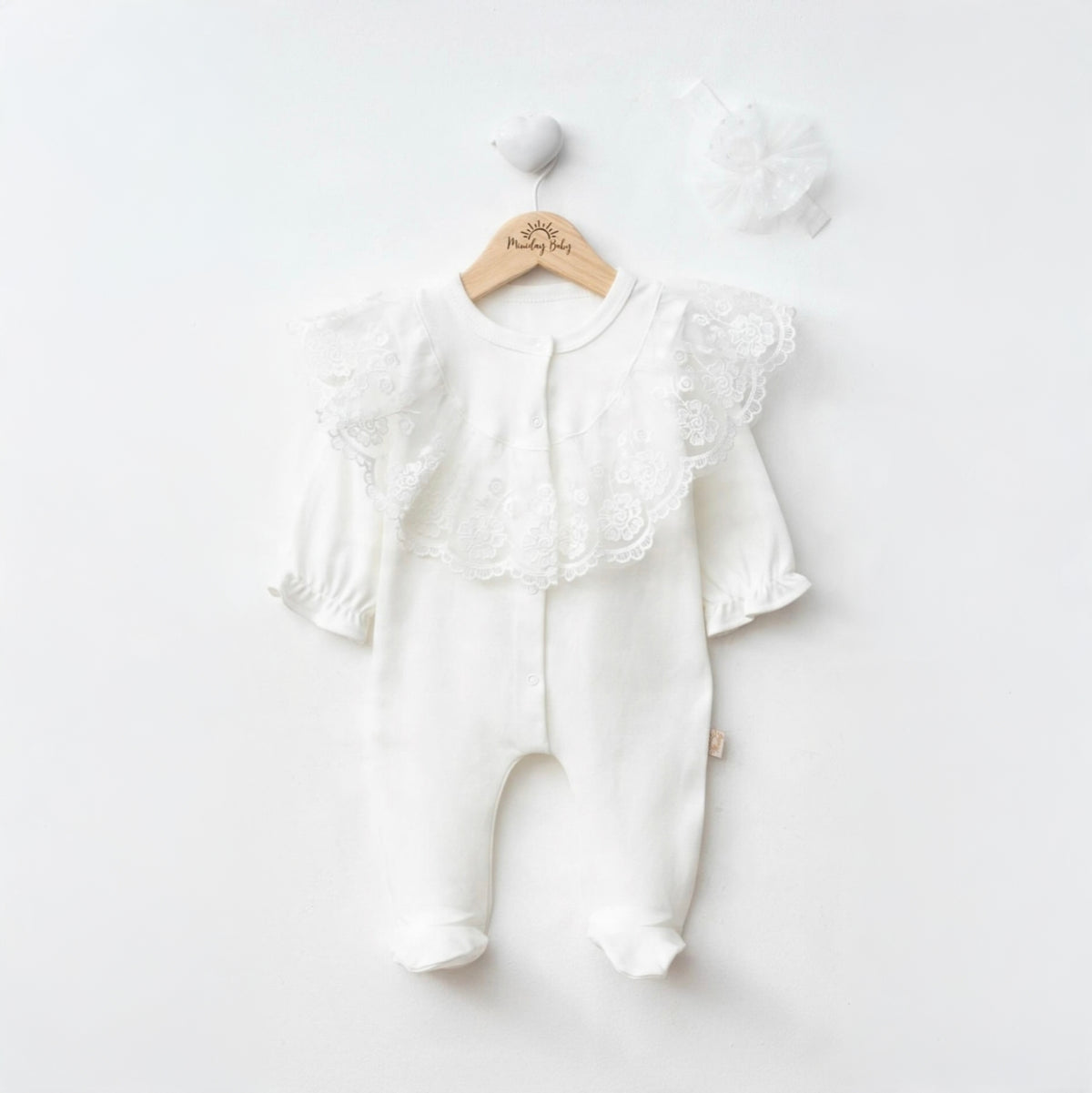 The Vivienne Lace Collar Footed Sleeper Set – Pure White