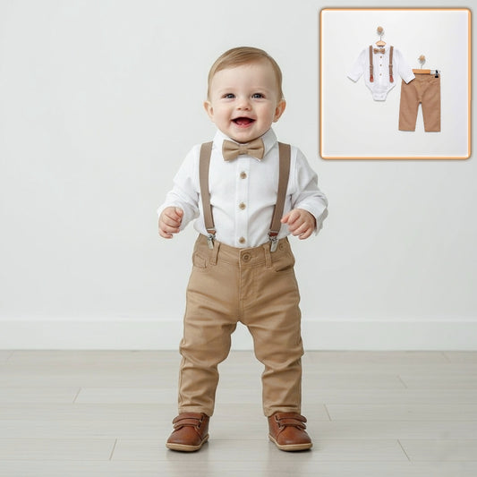 The Dapper Baby Boy Set - Beige & White