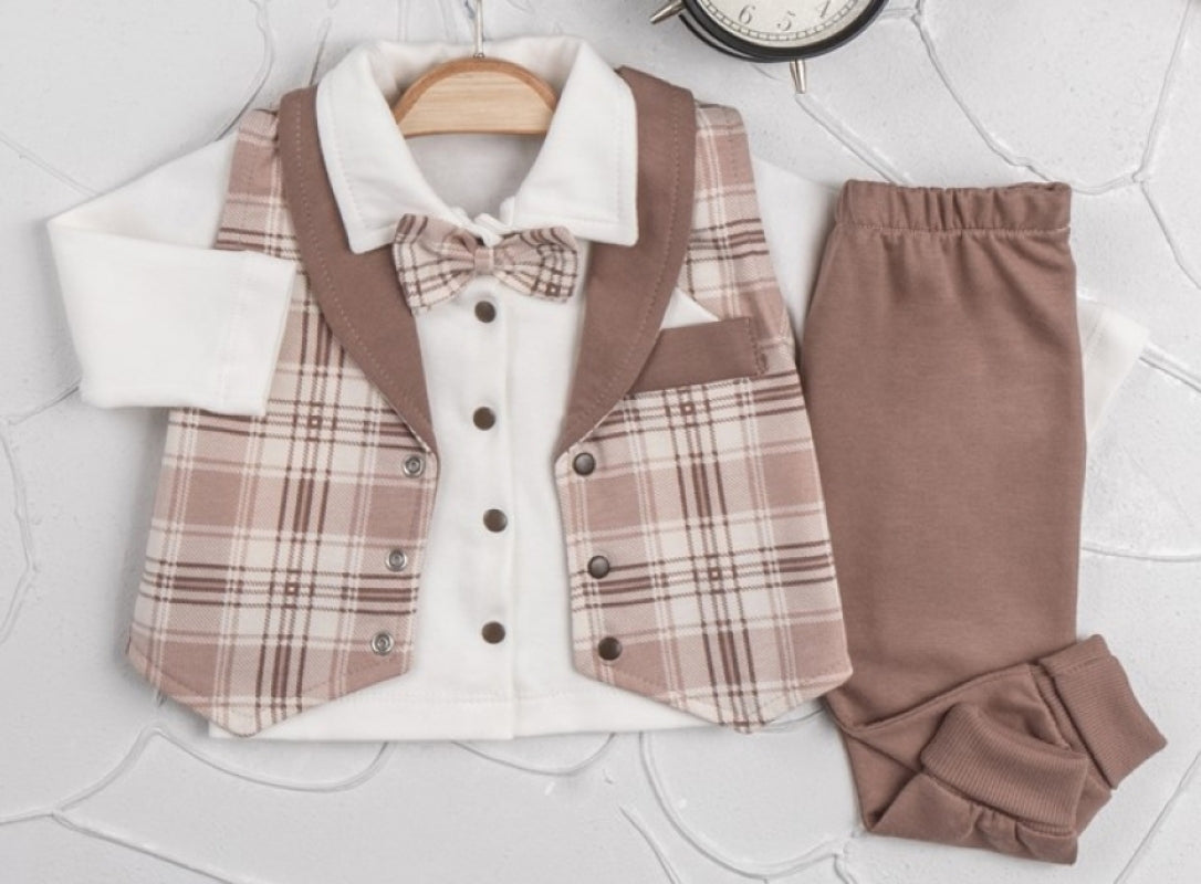 Plaid Vest & Bow Tie Shirt Set