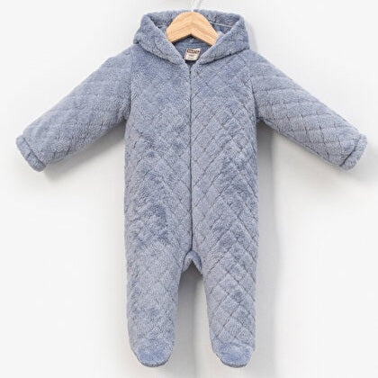 The Sebastian Quilted Fleece Hooded Snowsuit – Dusty Blue