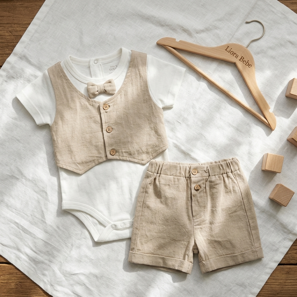 “Honeycomb Charm” Baby Formal Set – Vest, Bow Tie & Shorts