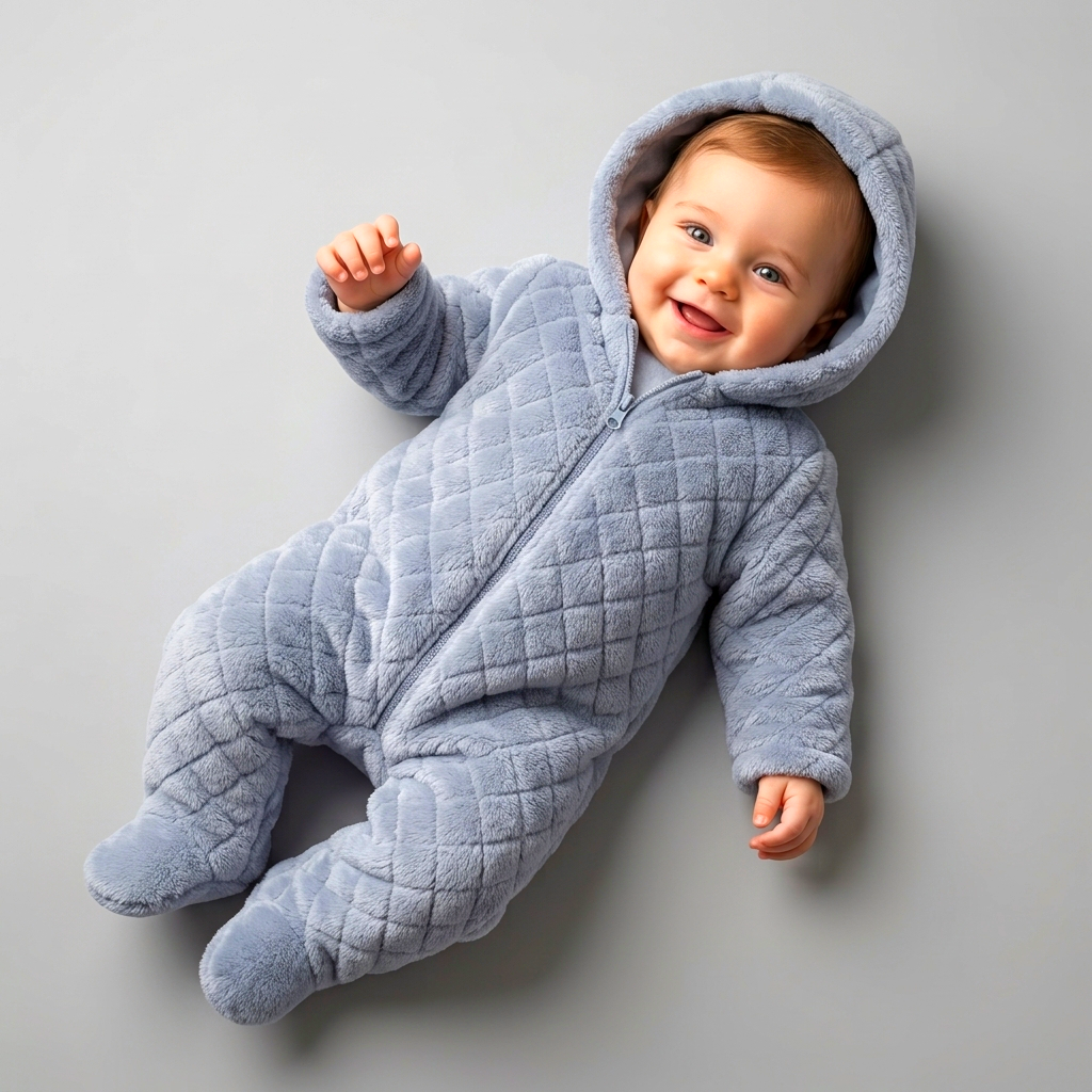 The Sebastian Quilted Fleece Hooded Snowsuit – Dusty Blue