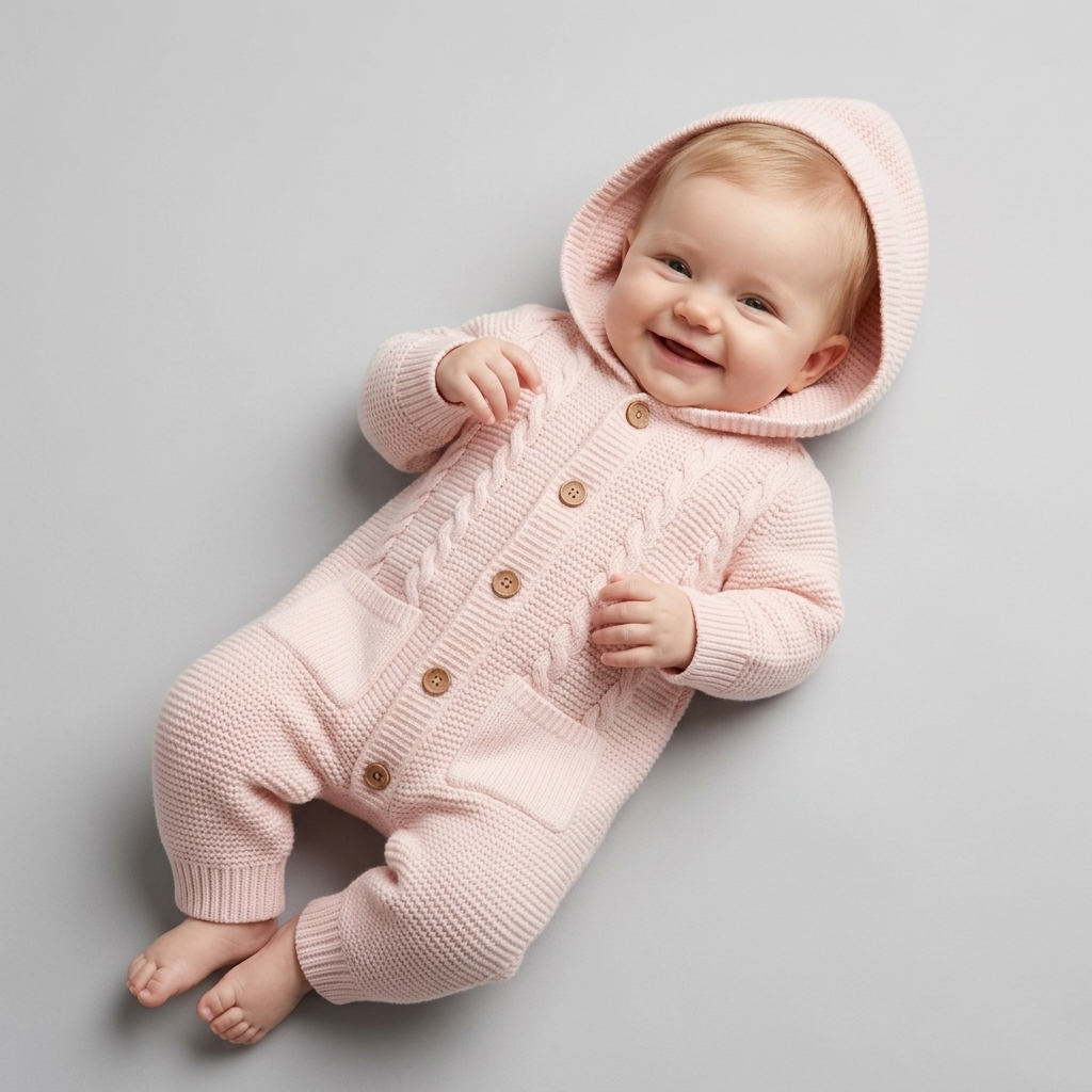 The Sophia Cable-Knit Hooded Jumpsuit – Soft Pink