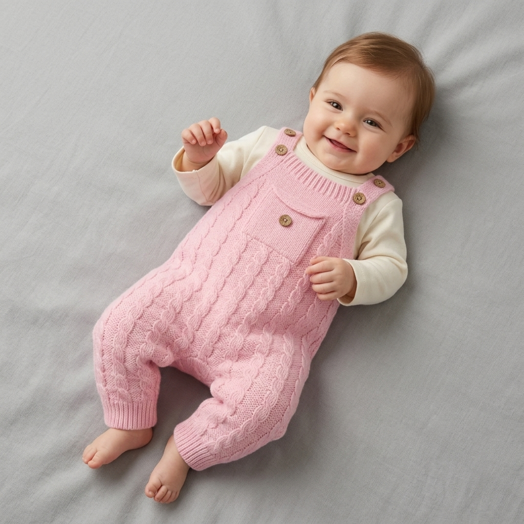 The Charlotte Cable-Knit Overall Romper Set – Soft Pink