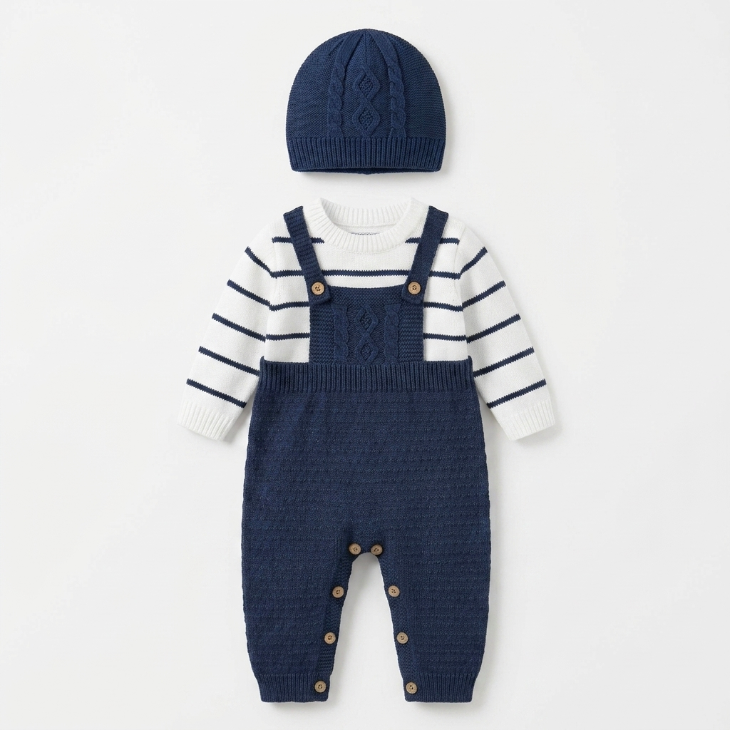 The James Cable-Knit Overall Jumpsuit Set – Navy Blue