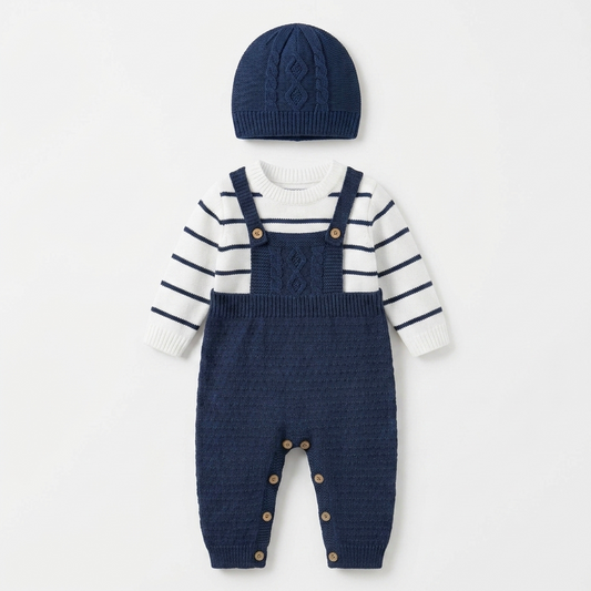 The James Cable-Knit Overall Jumpsuit Set – Navy Blue