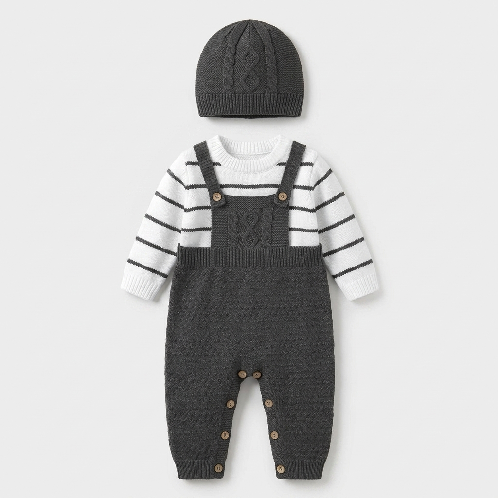 The Caleb Cable-Knit Overall Jumpsuit Set – Dark Gray