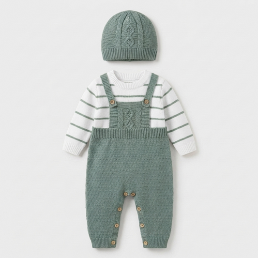 The Asher Cable-Knit Overall Jumpsuit Set – Sage Green