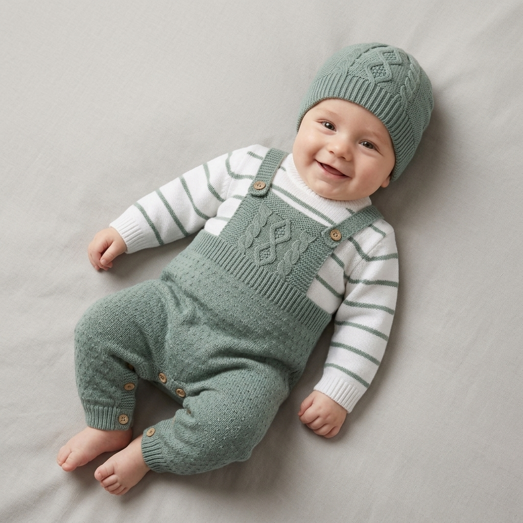 The Asher Cable-Knit Overall Jumpsuit Set – Sage Green