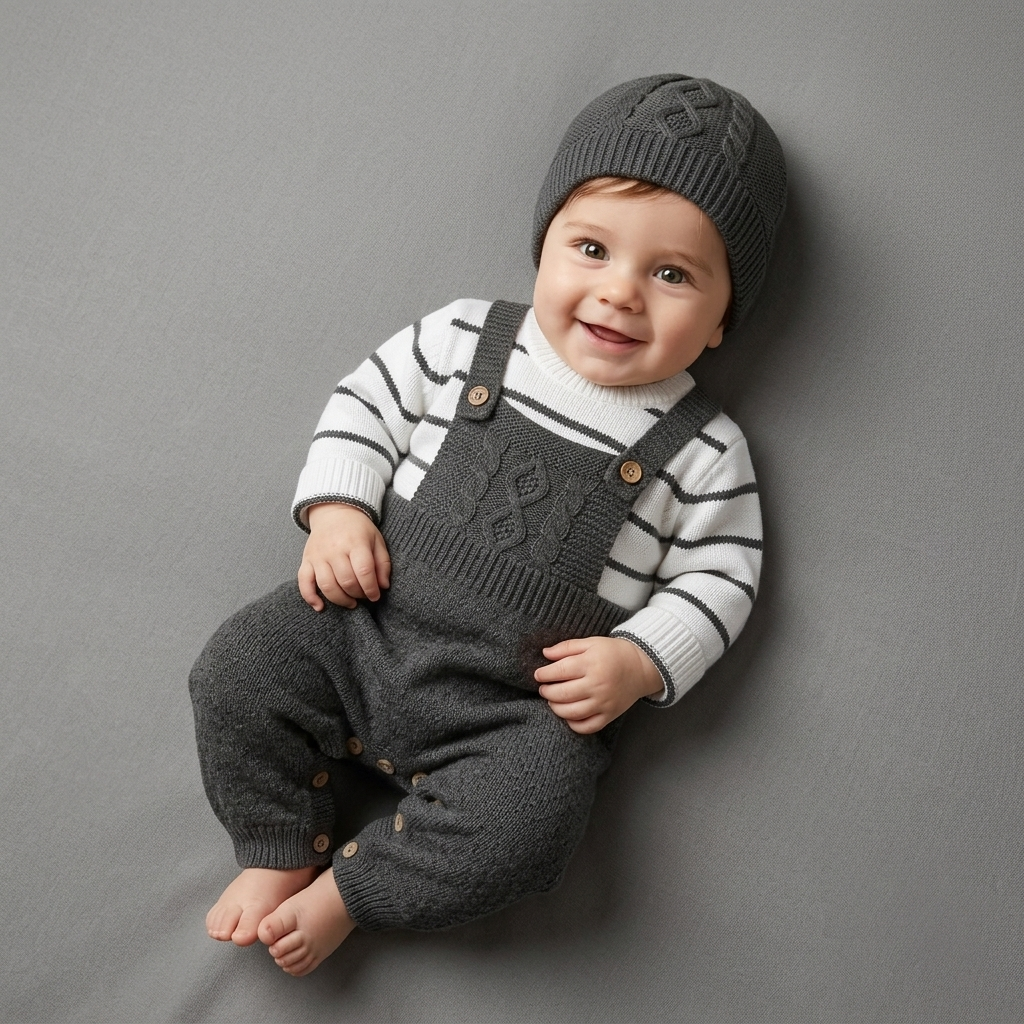 The Caleb Cable-Knit Overall Jumpsuit Set – Dark Gray