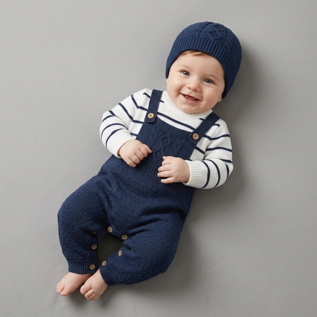 The James Cable-Knit Overall Jumpsuit Set – Navy Blue