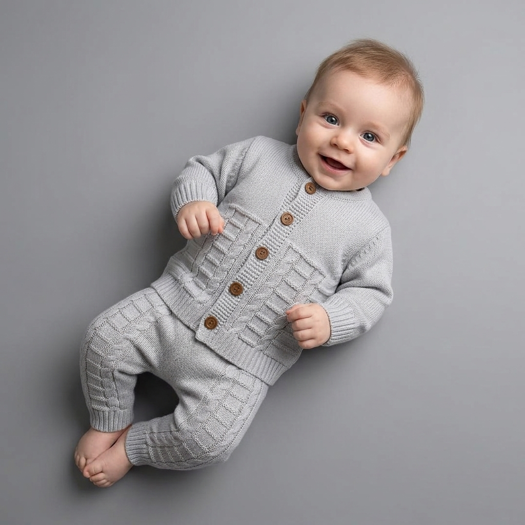 The Ethan 2-Piece Cable-Knit Cardigan Set – Light Gray