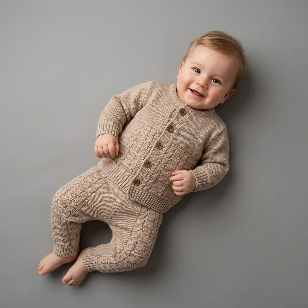 The Arthur 2-Piece Cable-Knit Cardigan Set – Warm Beige