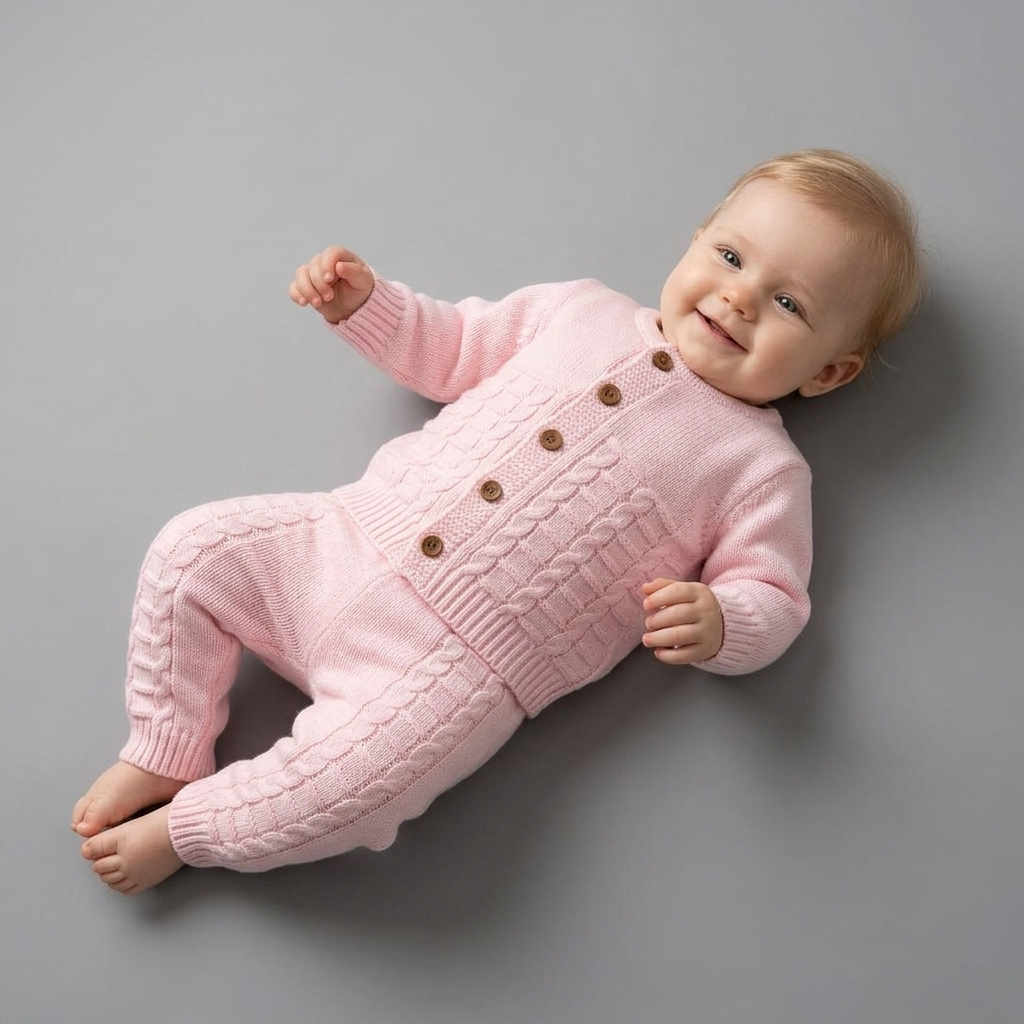 The Aurora 2-Piece Cable-Knit Cardigan Set – Soft Pink