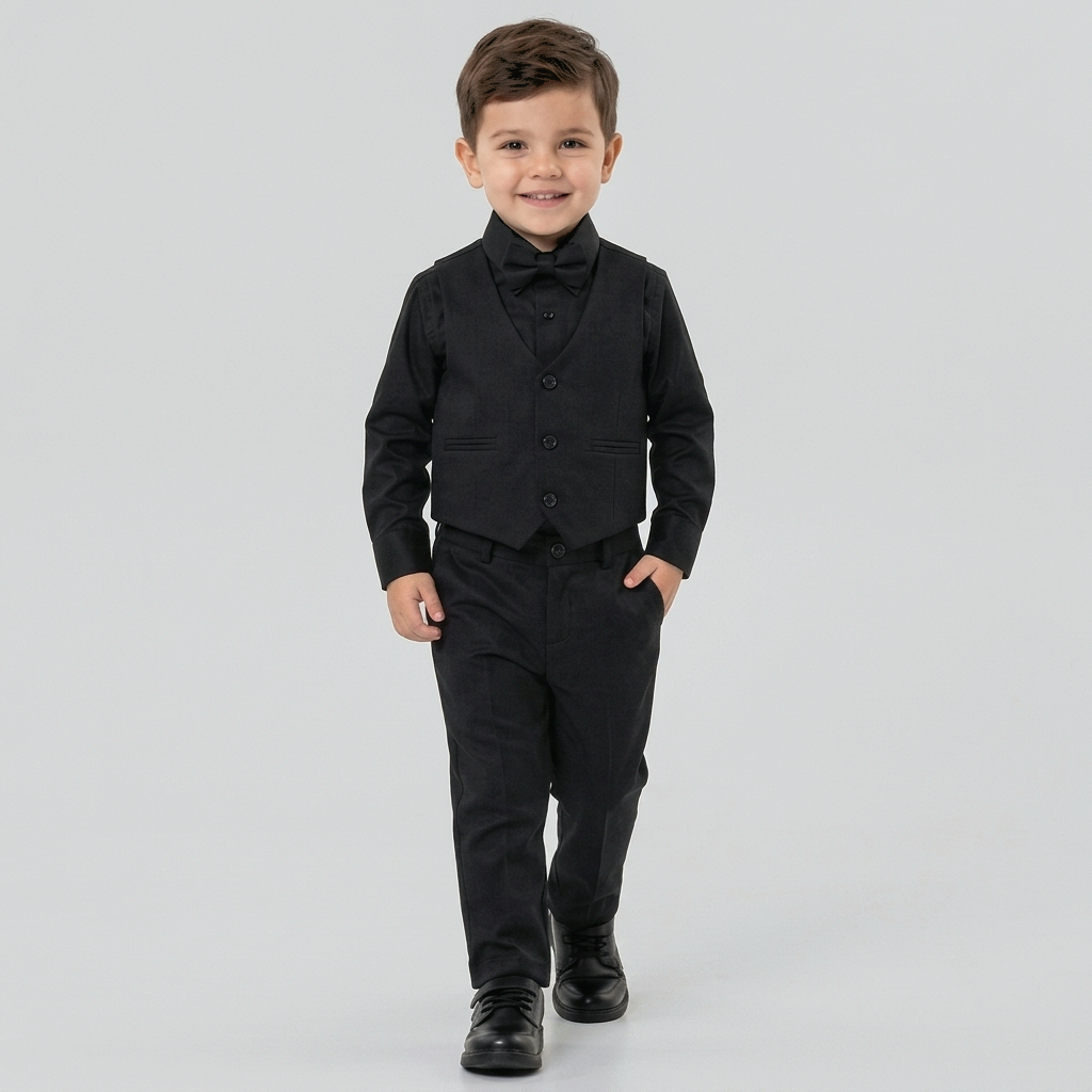 The Dominic 4-Piece Formal Vest Suit Set – Midnight Black