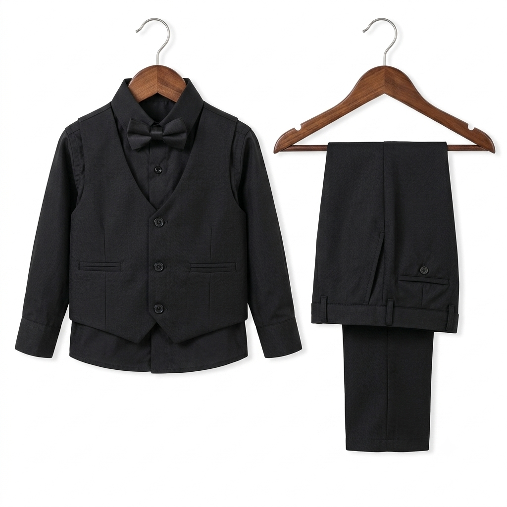 The Dominic 4-Piece Formal Vest Suit Set – Midnight Black