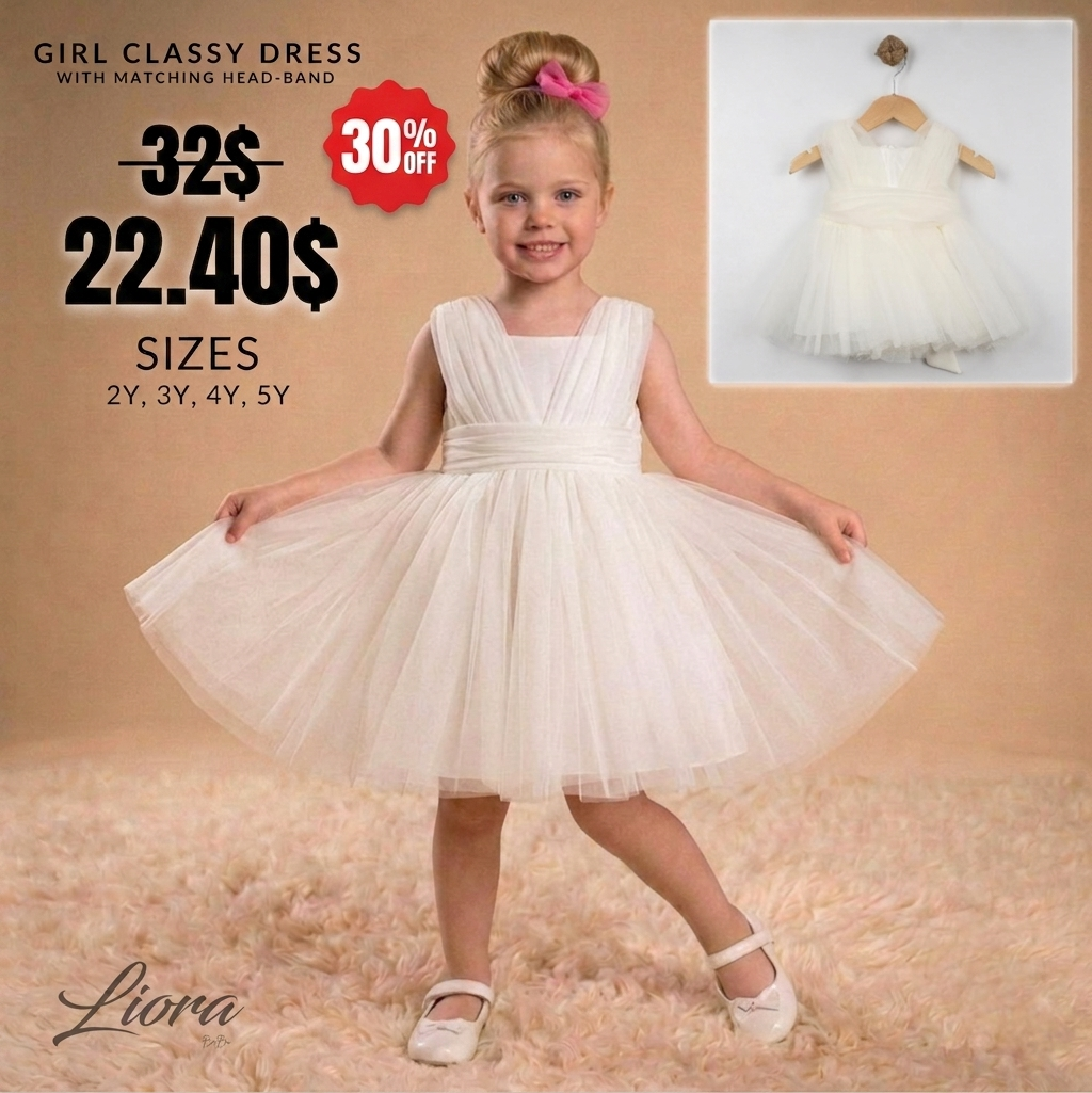 White Baby Girl Tulle Dress – Sleeveless Formal Outfit